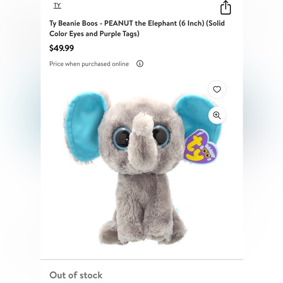 Rare Peanut The Elephant Beanie Boo 6 inch - Picture 4 of 4